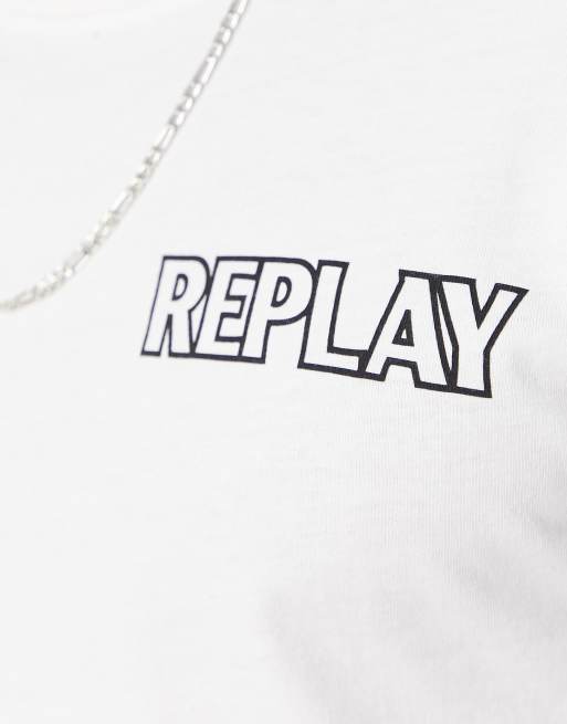 Replay T shirt met print op de achterkant in wit