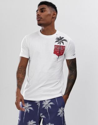 Replay - T-shirt met ronde hals, borstzak en palmprint in wit