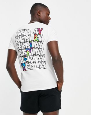 Replay t-shirt with back print in white - ASOS Price Checker