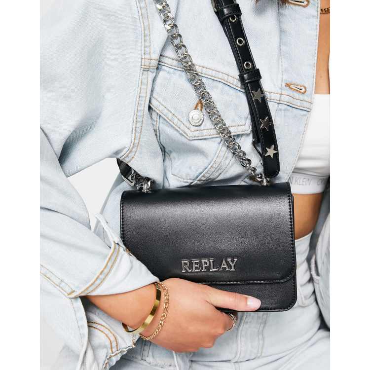 Replay Umhängetasche Replay Handtasche Schwarz REPLAY Handbag Black