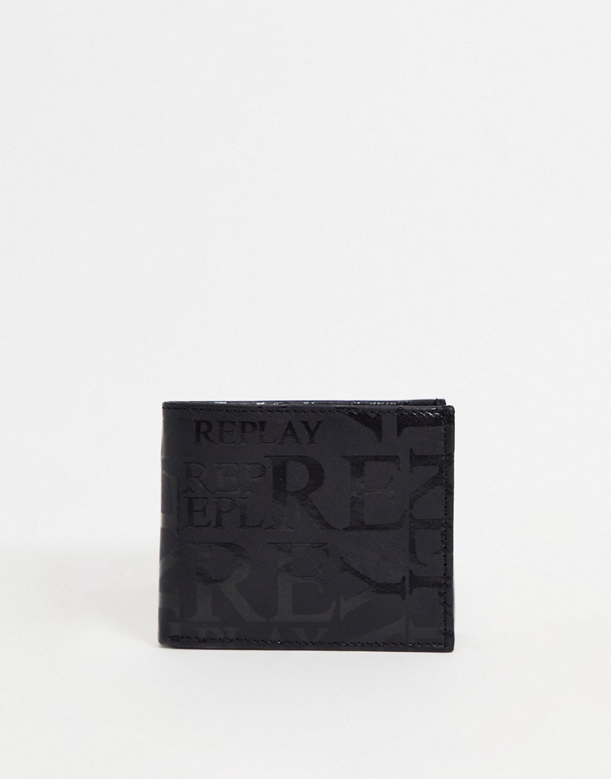 Replay – Vikplånbok mönstrad med logga-Svart