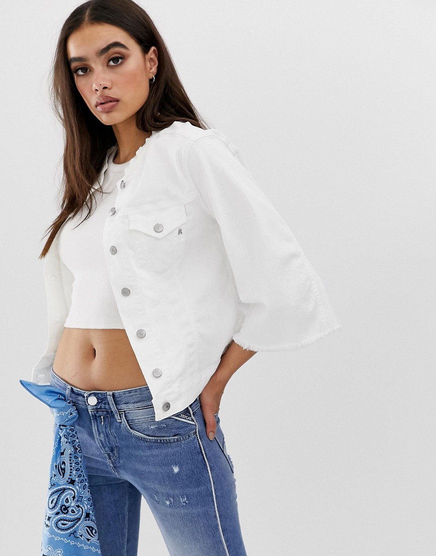 Replay white denim jacket with cropped wide arms