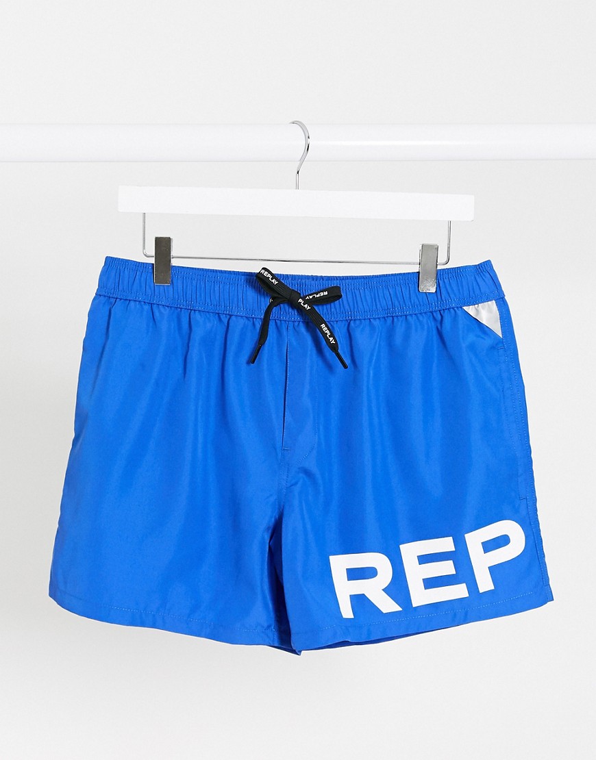 Replay - Zwemshort met logo in blauw