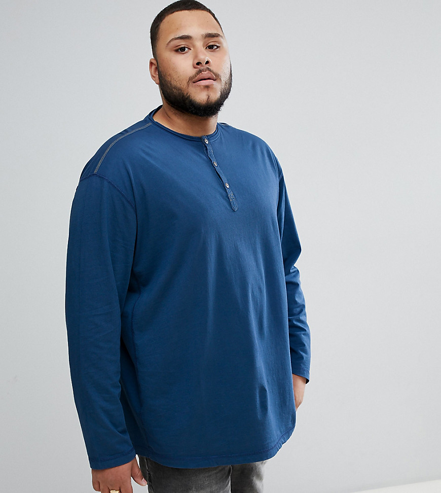 Replika - Plus - Henley T-shirt met lange mouwen in blauw