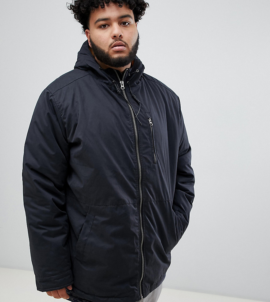 Replika Plus Hooded Jacket In Black With Contrast Lining