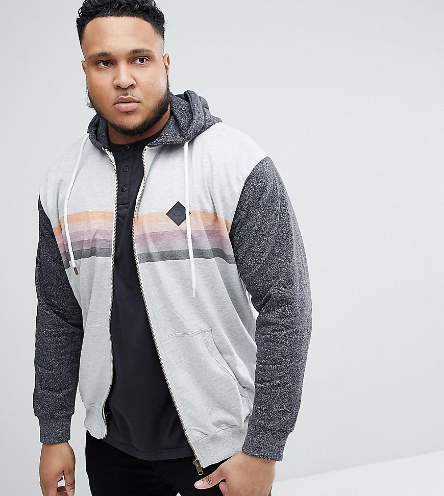 Replika Plus Hoodie With Chest Stripe and Contrast Sleeves-Grey