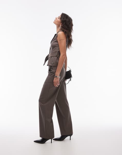 Resume baggy relaxed fit low rise pants in brown pinstripe (part of a set) - view 1