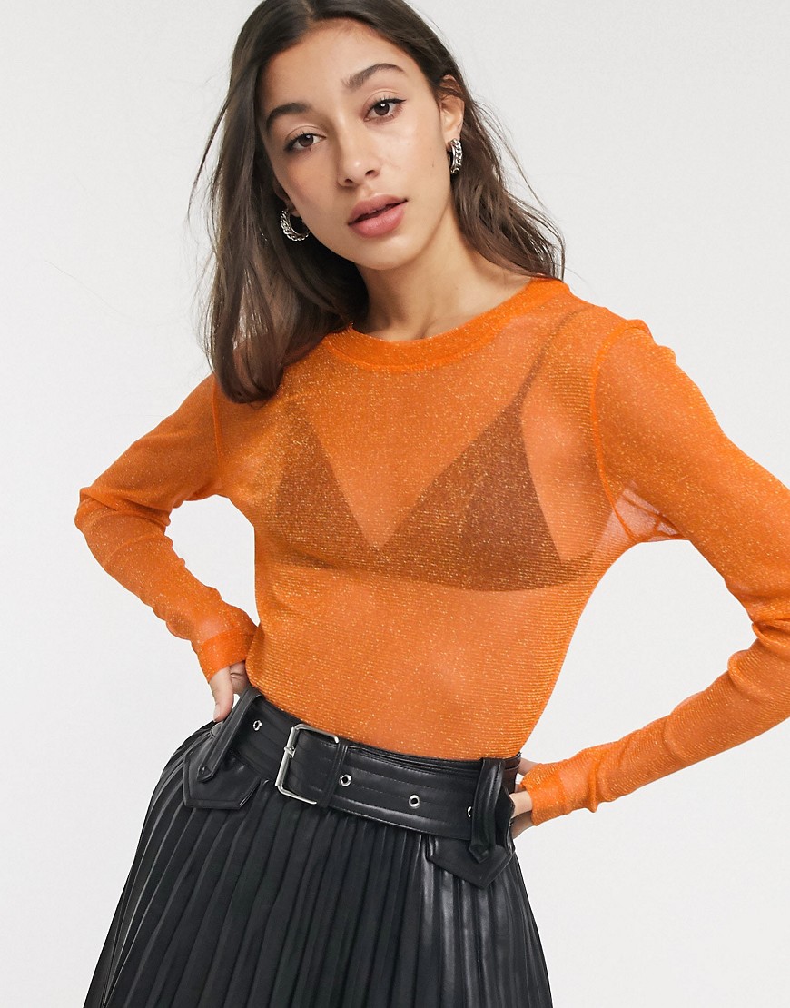 Resume Bella mesh high neck long sleeved top-Orange