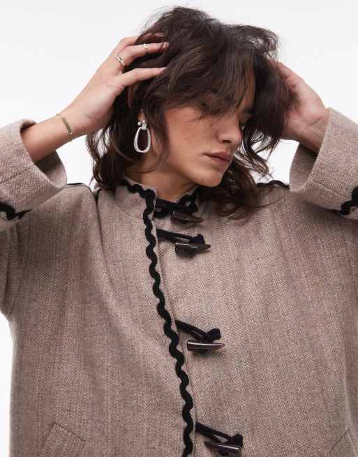 Toggle Button Jacket Chocolate Brown PU Leather Coat Toggles