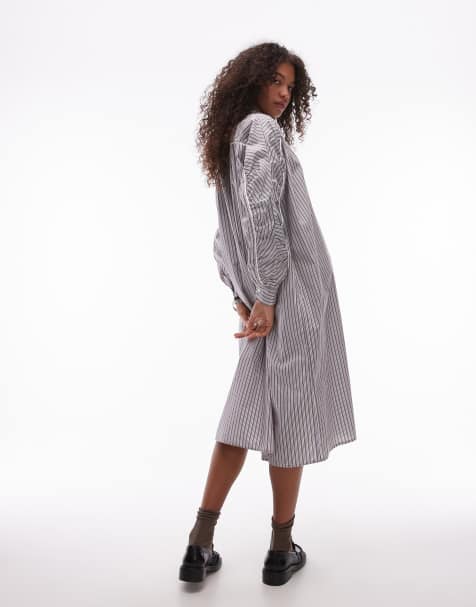 Resume boyfriend midi shirt dress in stripe with contrast piping and ruching  - view 1