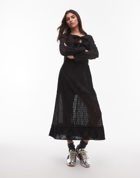 Resume broderie midaxi dress with front ties in black - view 1