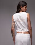 [Résumé] Resume button up crop waistcoat top with back graphic in white (part of a set) 34 WHITE
