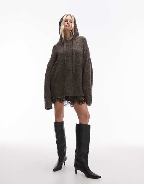 Resume cozy oversized fluffy knit hoodie in brown - view 1
