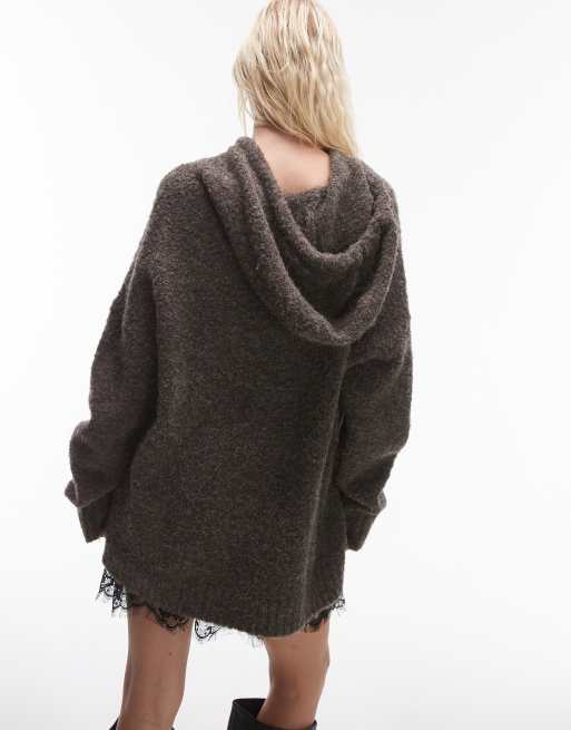 Resume cozy oversized fluffy knit hoodie in brown