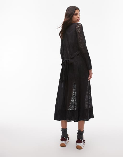 Resume eyelet midaxi dress with front ties in black, 4 of 4