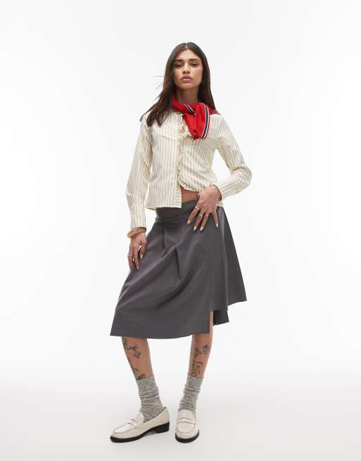 Resume – Figurbetonte Hemdbluse in Cremeweiß mit bunten Streifen und Rüschenleiste, 2 von 4