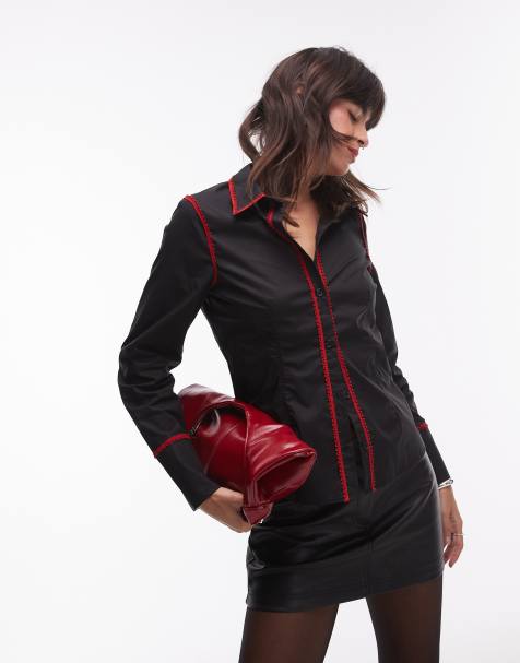 Resume fitted shirt with red piping in black - view 1