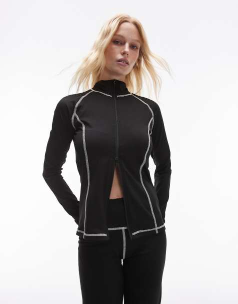 Resume fitted sporty jacket with contrast stitch in black co-ord - view 1