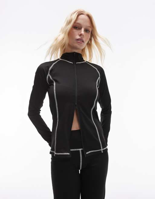Resume fitted sporty jacket with contrast stitch in black (part of a set)