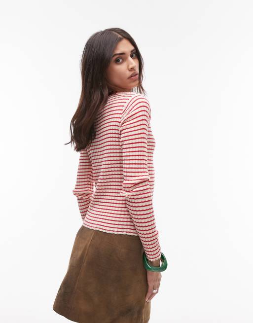 Resume front tie up cardigan in red stripe, 2 of 4
