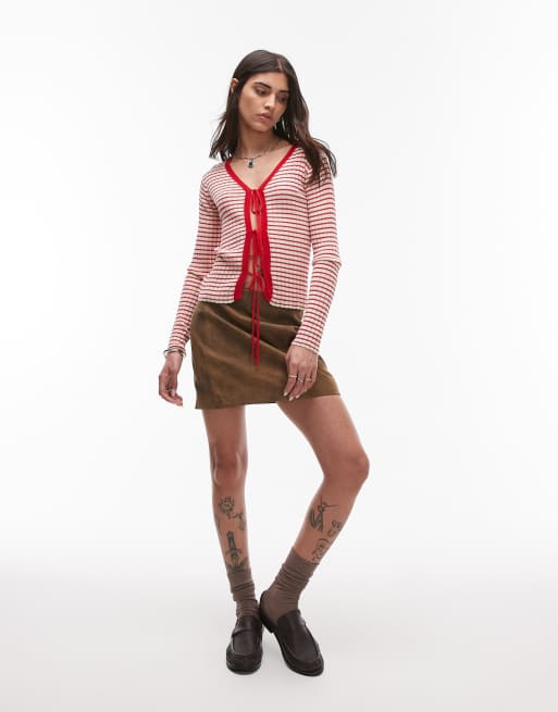 Resume front tie up cardigan in red stripe, 3 of 4