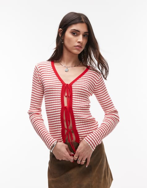 Resume front tip up cardigan in red stripe