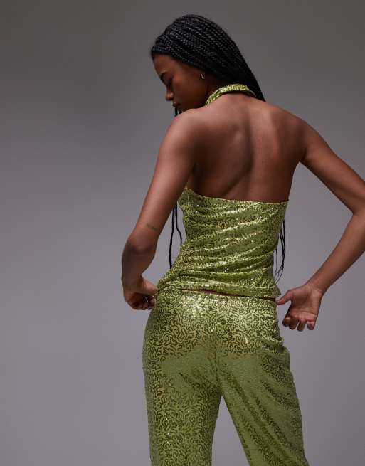 Résumé halter neck glitter top in green sparkle - part of a set, 3 of 4
