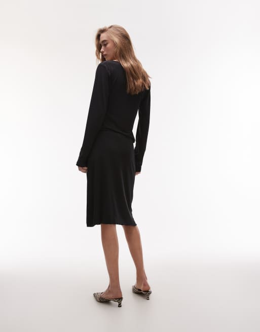 Résumé - Jersey midaxi rok met lage taille in zwart, deel van co-ord set, 3 van 5