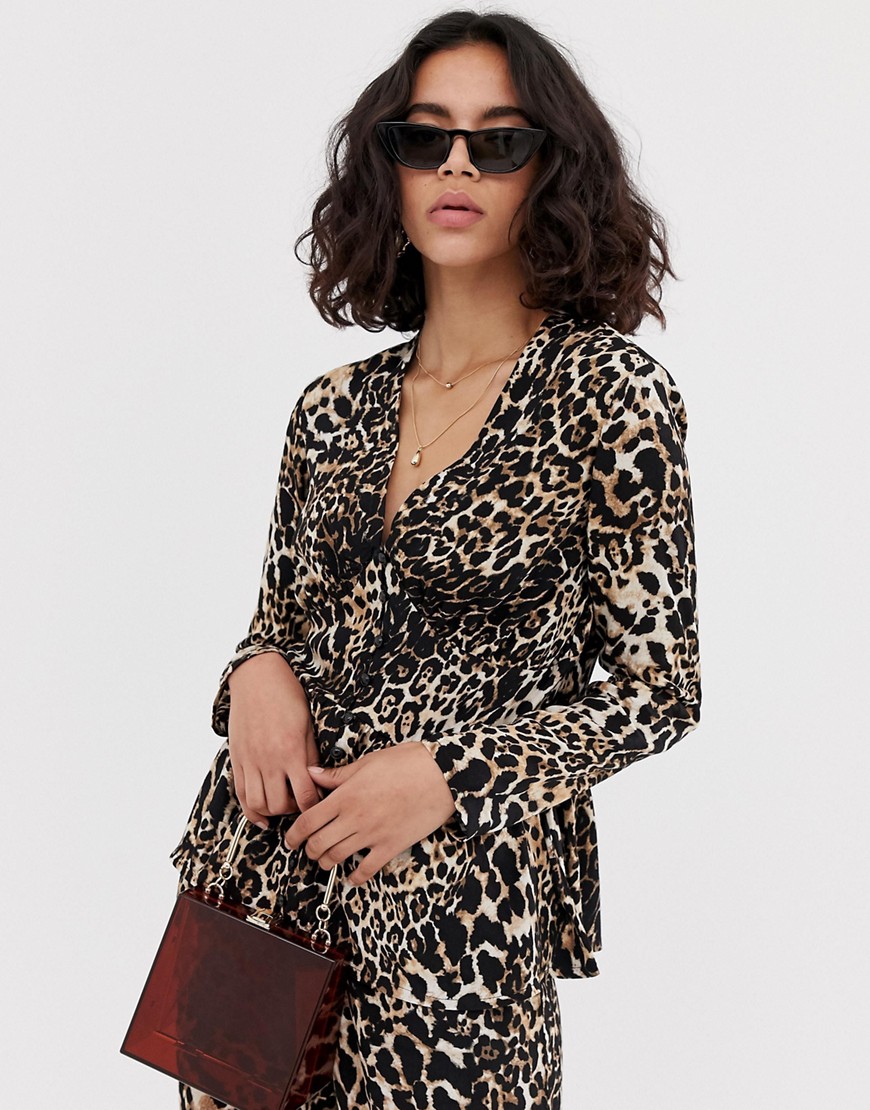 Resume - Kassandra - Geplooide blouse met luipaardprint-Bruin