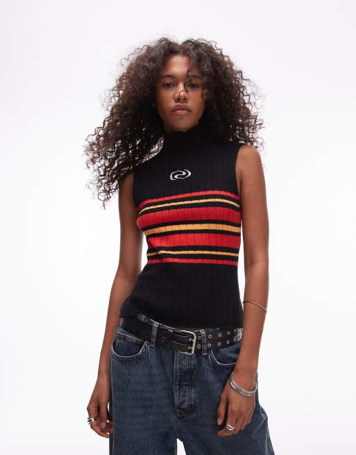 Resume knitted roll neck sleeveless top in stripe