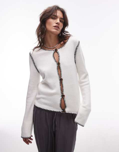 Resume blanket stitch button up cardigan in creme