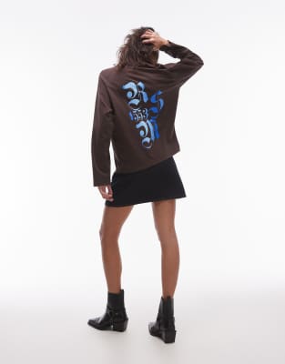 Resume - Langärmliges Oversize-T-Shirt in Braun mit Kontrastnaht