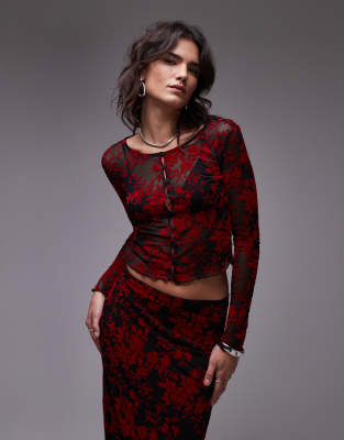 RESUME RESUME LONG SLEEVE MESH BUTTON UP MICRO CARDIGAN 