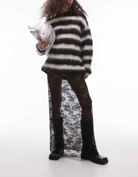 Resume low rise lace maxi skirt with godets in black