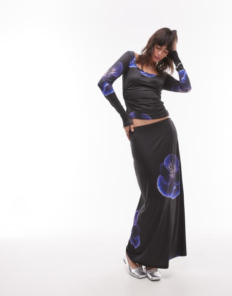 Resume low rise maxi skirt in blurred lilac floral co-ord - view 1