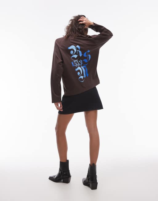 Résumé - Maglietta a maniche lunghe oversize marrone con cuciture a contrasto