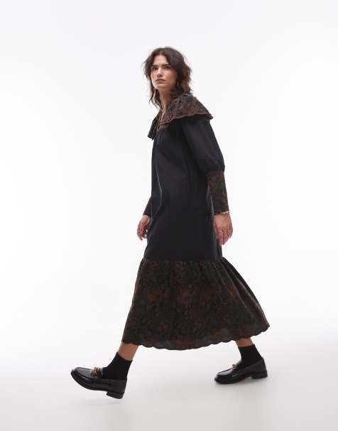 Résumé – Maxikleid in Schwarz mit Oversize-Kragen und Stickerei - view 1