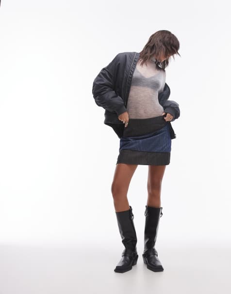 Resume mini a-line skirt in contrast denim - view 1