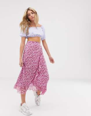 Resume Ninnet floral frilled hem midi skirt-Purple Purple