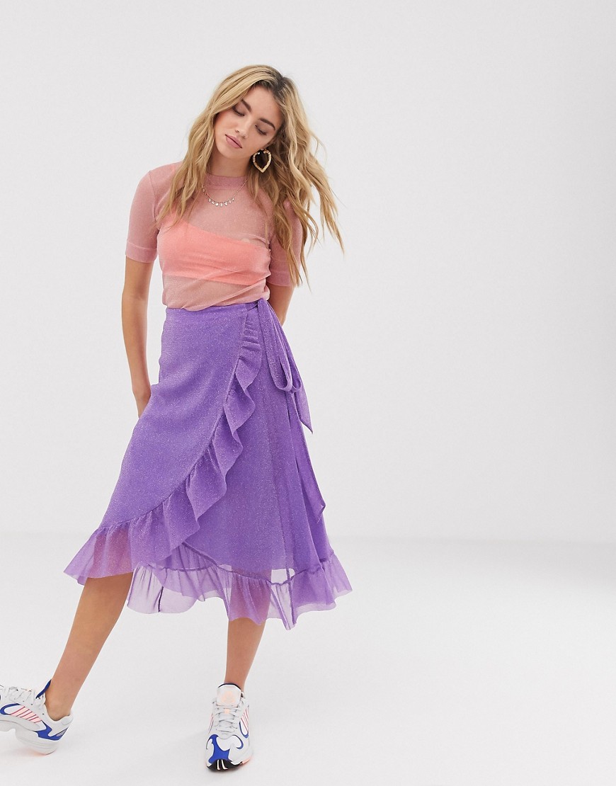 Resume Ninnet Sparkle Frilled Hem Skirt-purple