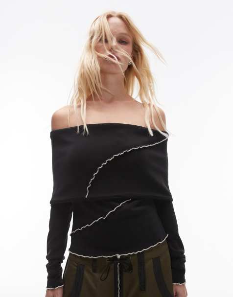 Resume off shoulder contrast binding rib top - view 1