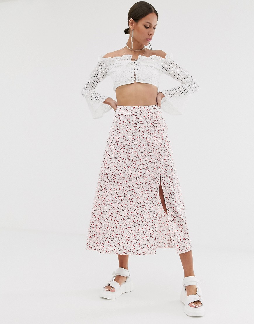 Resume Olive floral midi skirt with slit-White