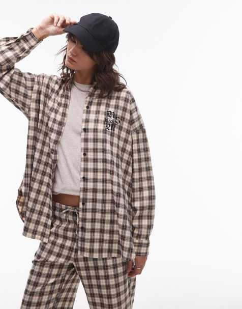 Resume - Oversized geruit overhemd van co-ord set met logo op de voorkant - view 1