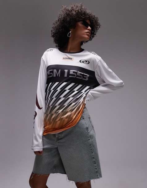 Resume oversized long sleeve sports t-shirt in white orange
