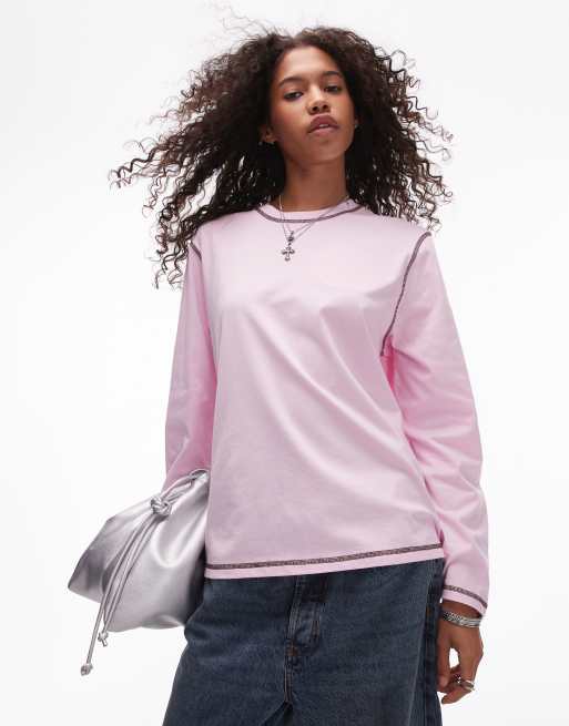 Pink long sleeve t shirt clearance