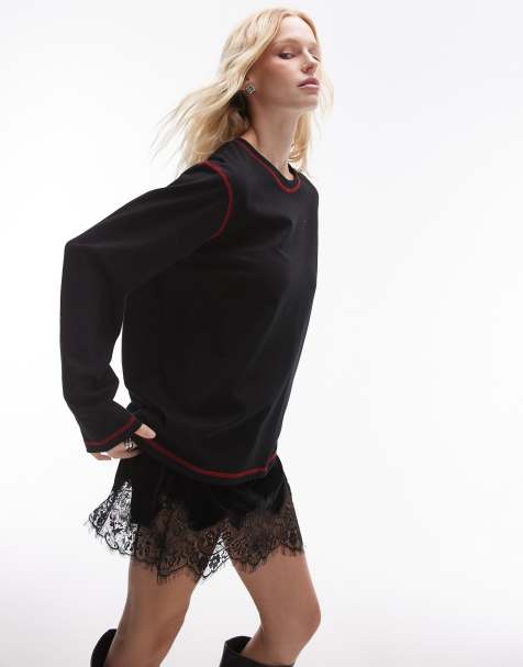 Resume oversized long sleeve t-shirt with red contrast stitching - view 1