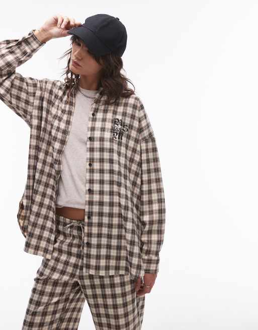 Resume oversized shirt with front logo in check (part of a set)