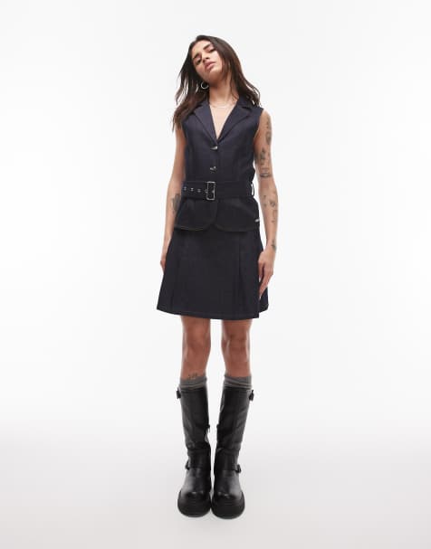 Resume pleated mini skirt in indigo blue co-ord