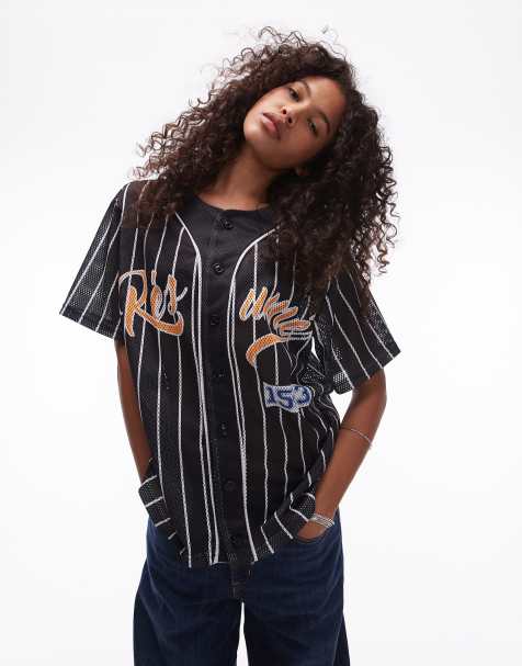 Resume relaxed oversized baseball style shirt in stripe with logo - view 1