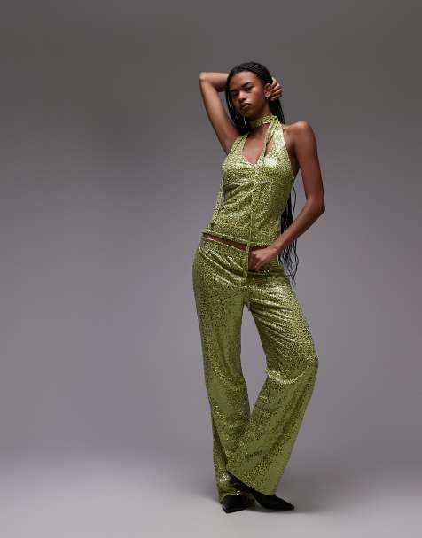 Resume relaxed smart trousers in glitter green sparkle co-ord - view 1